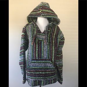 Earth Ragzs Hooded Hippie Baja Sweater Large Boho